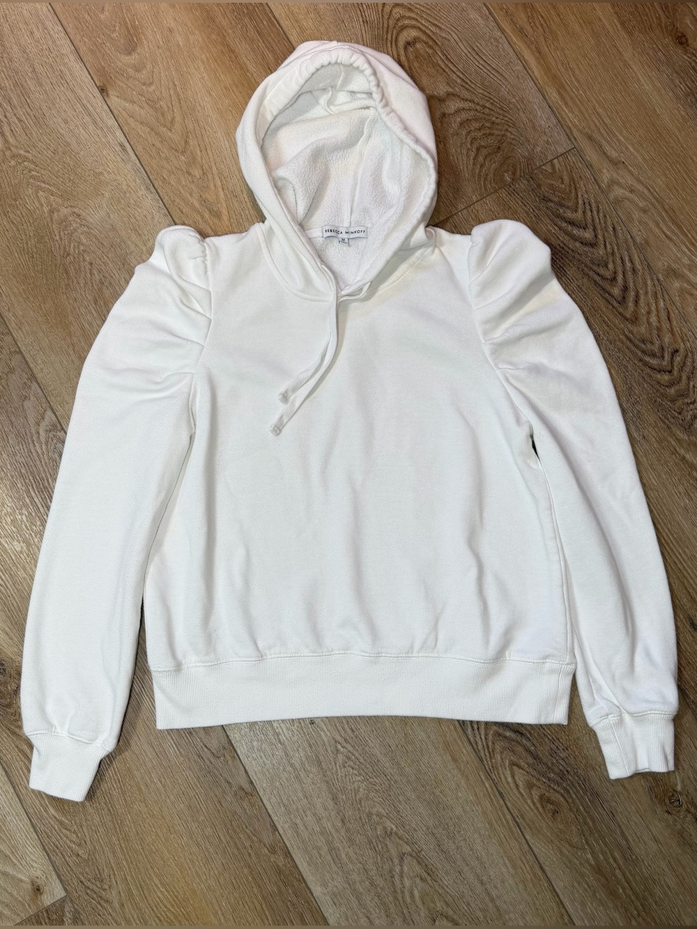 Rebecca Minkoff Janine White Puff Sleeve Hoodie Sweatshirt Size Medium, Coquette - Picture 2 of 11